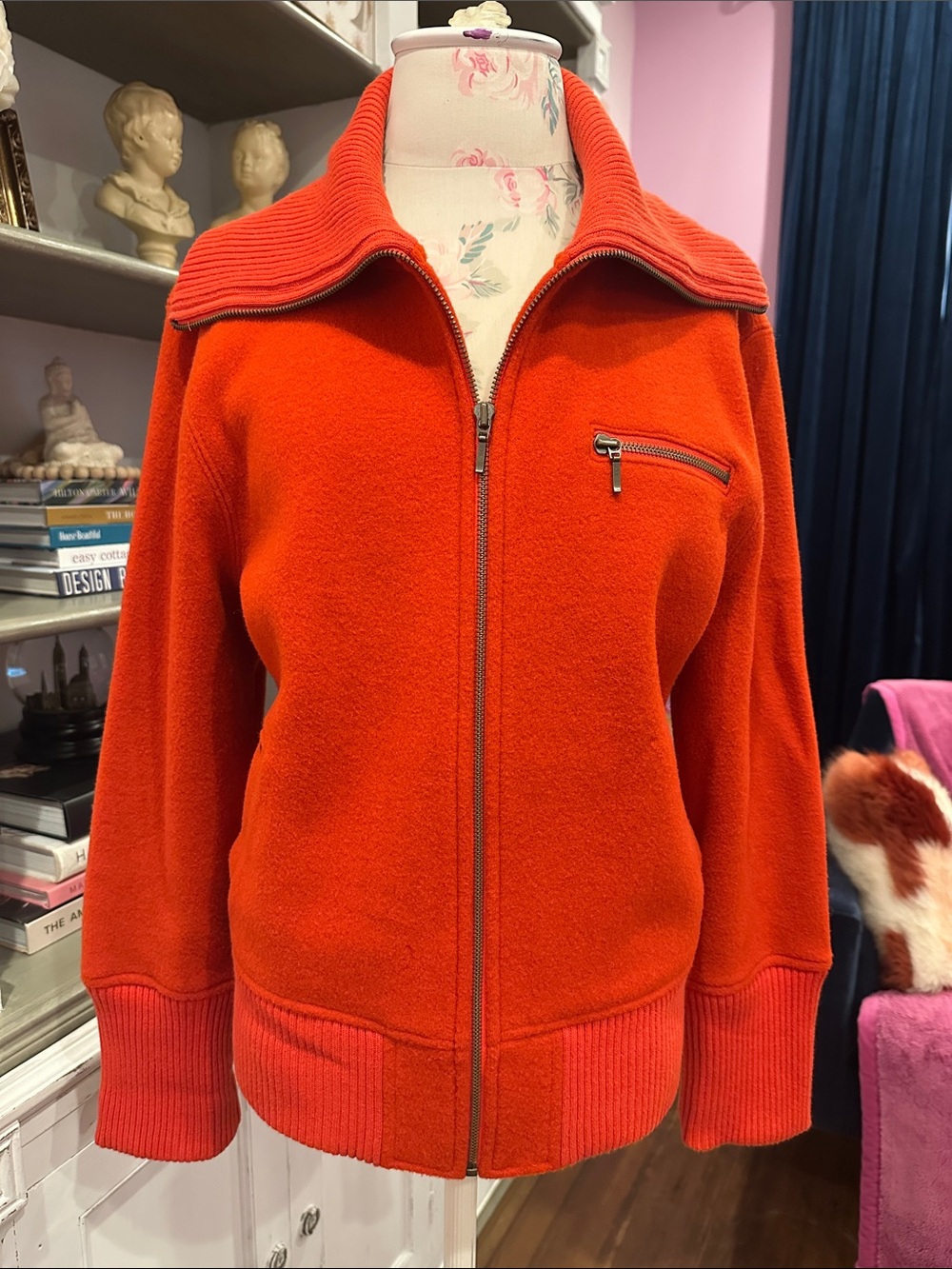 Jones New York Bright Red Zip-Up Bomber Jacket